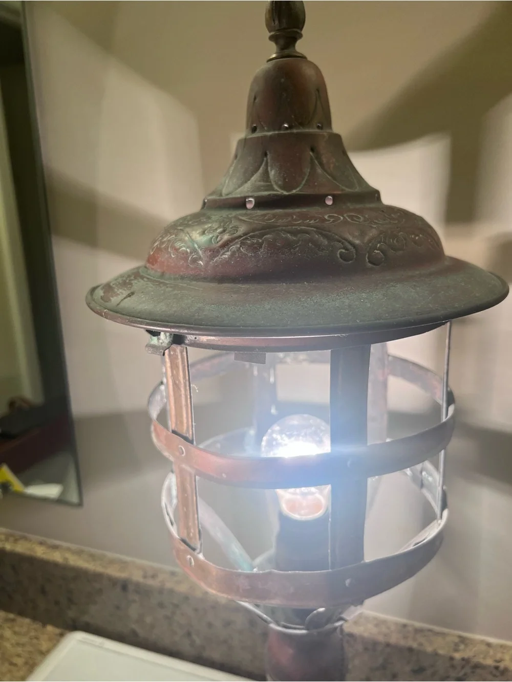 Vintage Copper Lantern Lamp - Home Accents 24.5” Tall & 9” Wide Great Patina